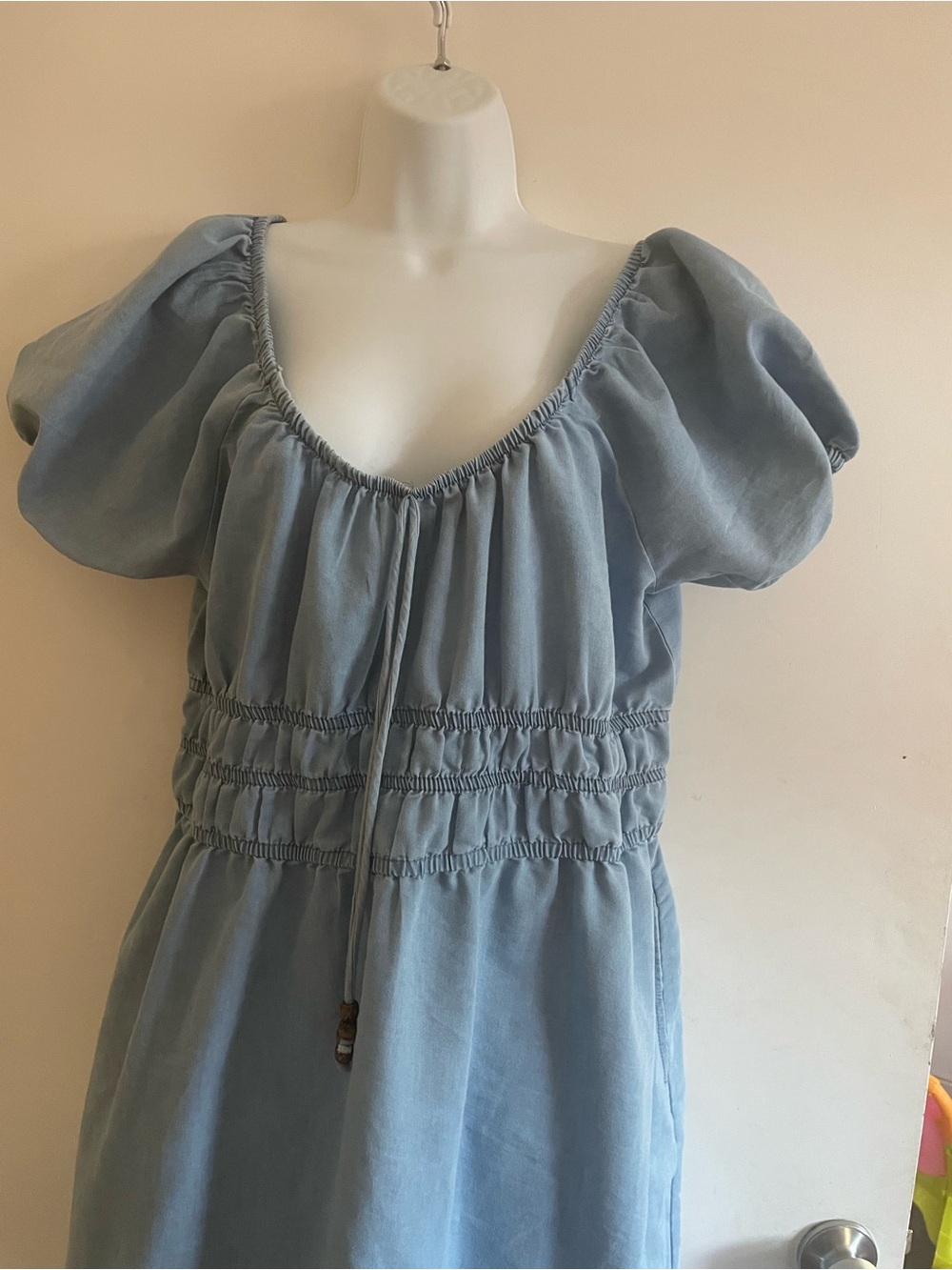 Light Blue Puff Sleeve Summer Dress